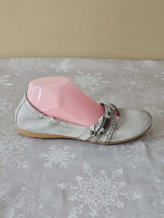 MJUS leather Ballerina Flats  Slip Ons Weathered Grey Elastic On Straps Sz 38 - Picture 3 of 16